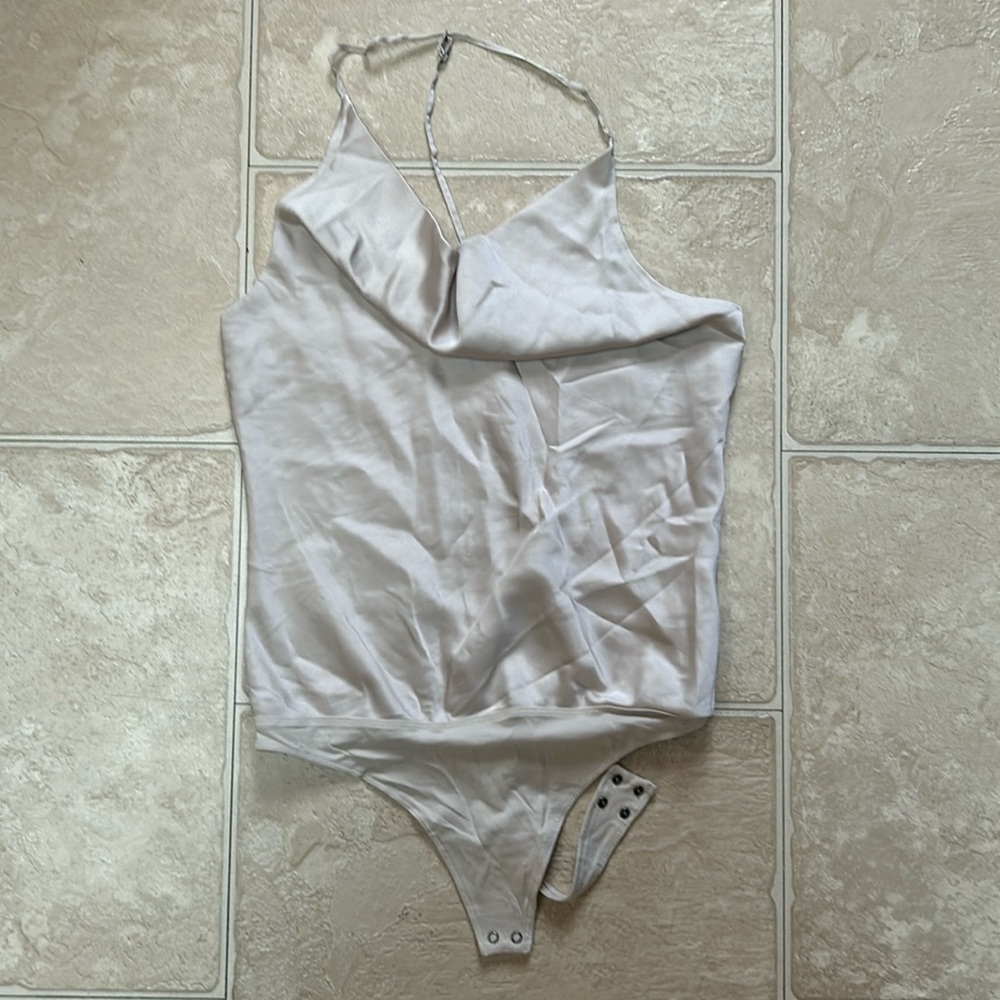 Champagne cowl neck satin A&F bodysuit